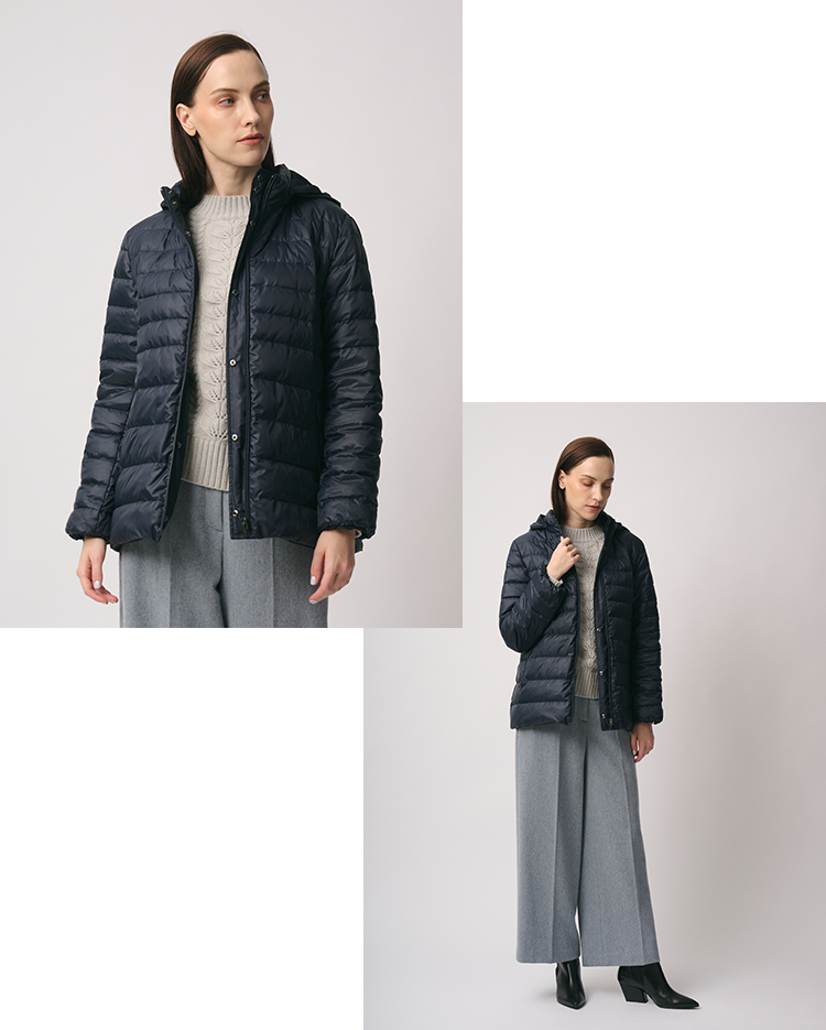 オープンケーブルニットを着た女性