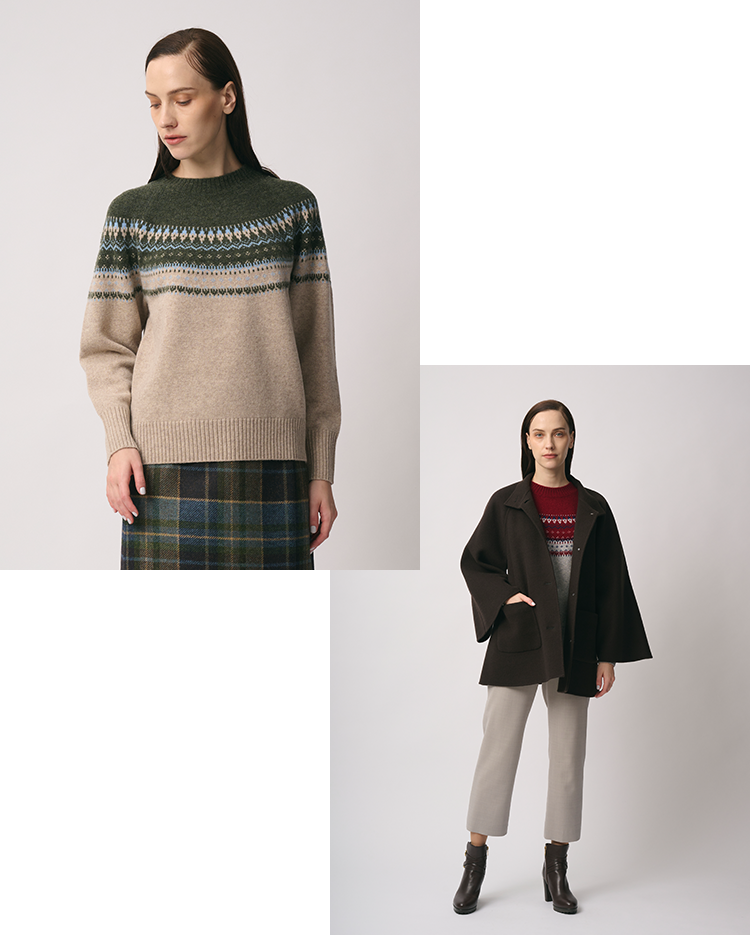 コズミックフェアアイルニットを着た女性