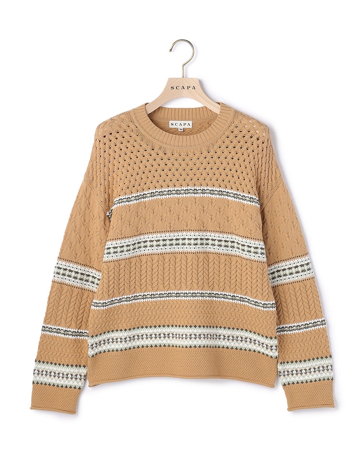 オレンジとグレーのボーダーのニット