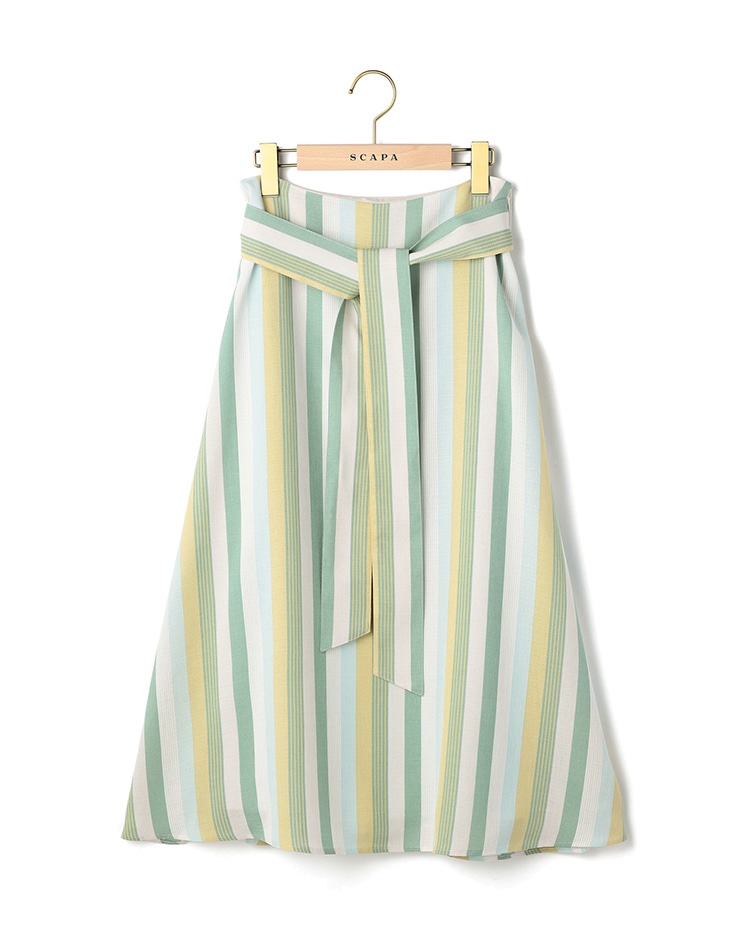 グリーンのストライプのスカート