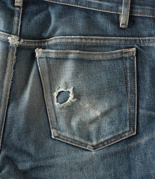 Butler Material Example, Pair 1, back pocket distressed