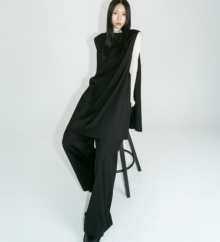 wool long vest画像