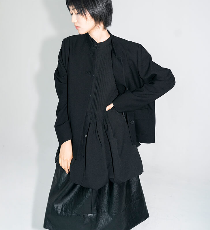 stand collar wool jacket画像