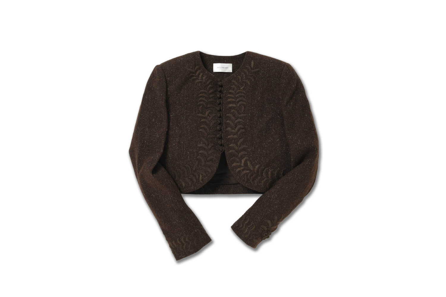 今日もビショップ　INTO THE EAST　BROWN TWEED EMBROIDERED CROP JACKET