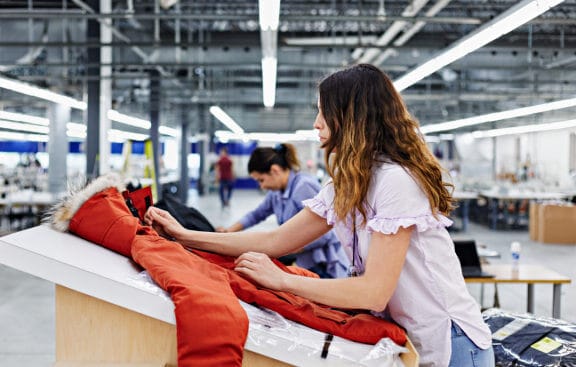 Employee in the Canada Goose production facility