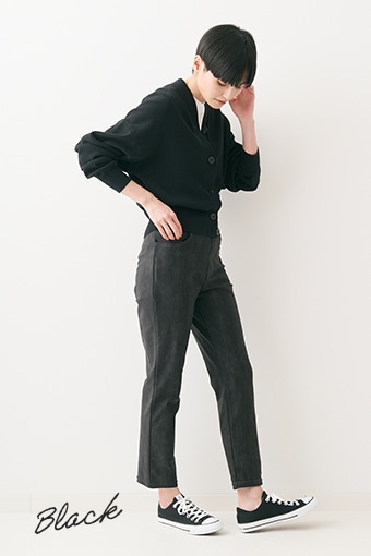 デニムプリントスリムパンツ Black