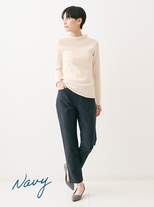 デニムプリントスリムパンツ Navy