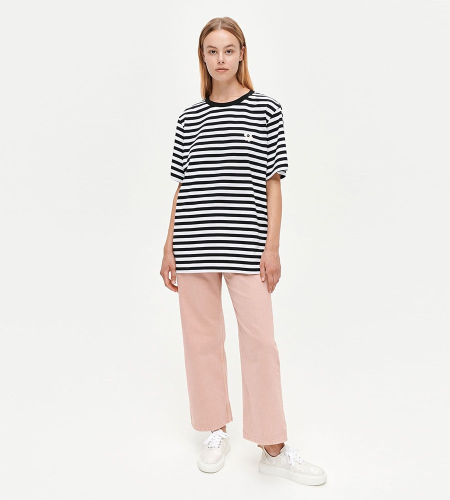 Marimekko Vihne Tasaraita Unikko Tシャツ