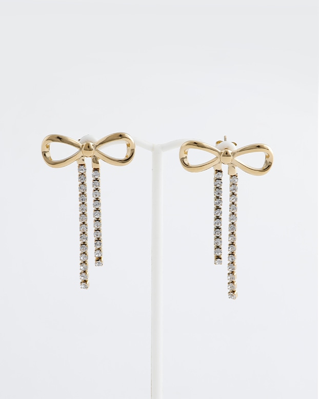 リボン＆ガラスラインストーンピアス 商品画像