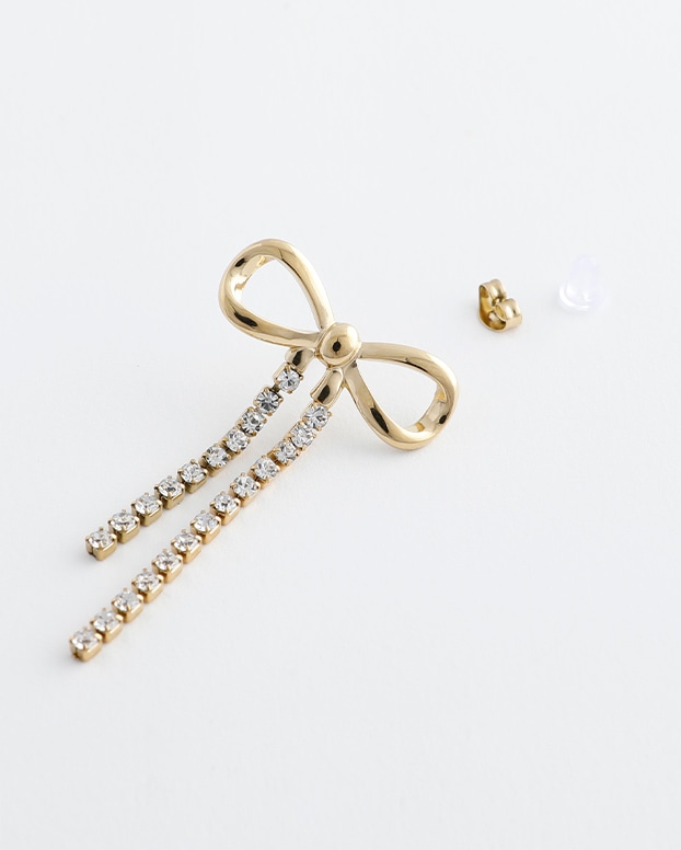 リボン＆ガラスラインストーンピアス 商品画像