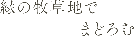 緑の牧草地でまどろむ
