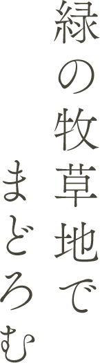 緑の牧草地でまどろむ