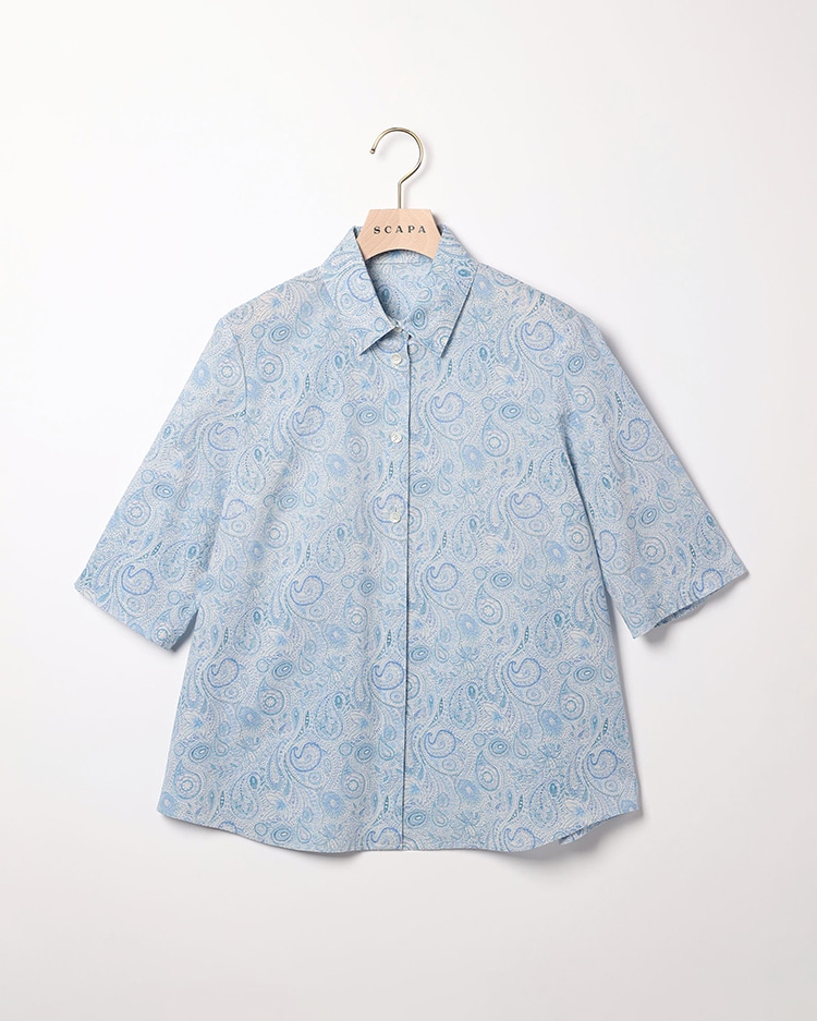 SCAPA Liberty Printウェーブシャツ衿ブラウス
