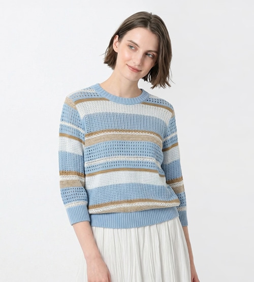 メッシュボーダーニット