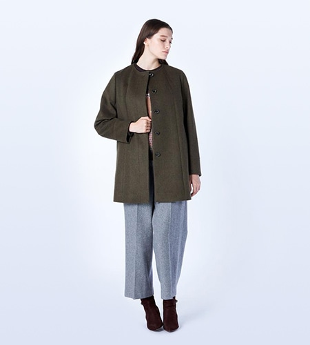 ウールビーバーノーカラーコート