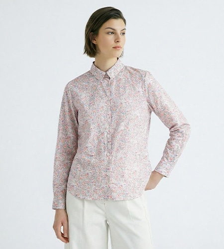 リーフフラワーシャツカラーブラウス