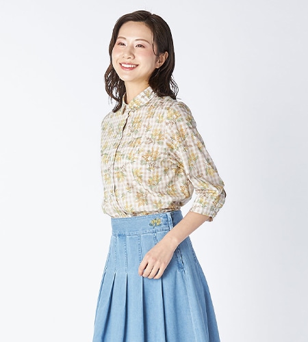 ミモザパッチワークシャツブラウス