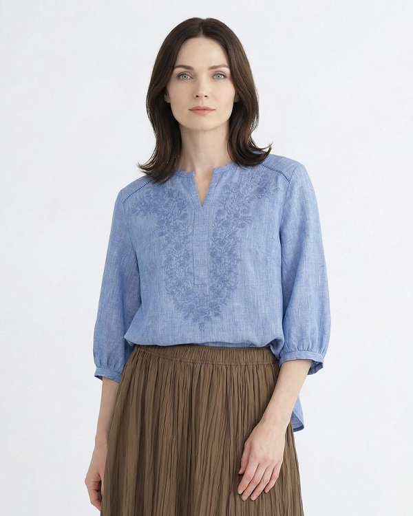 リノエンブロイダリー5分袖ブラウスの商品画像