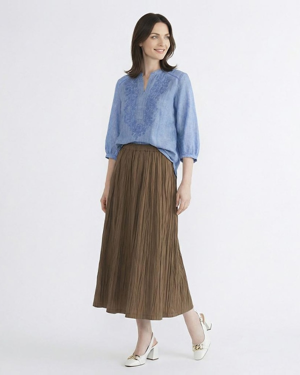 リノエンブロイダリー5分袖ブラウスの商品画像