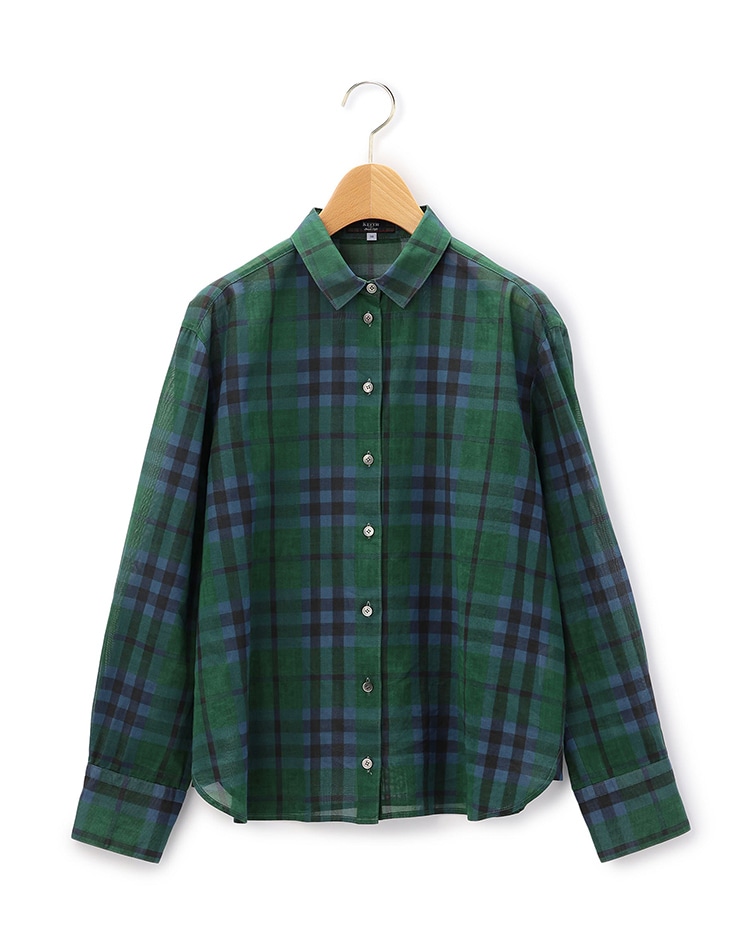 グリーンのチェックブラウス
