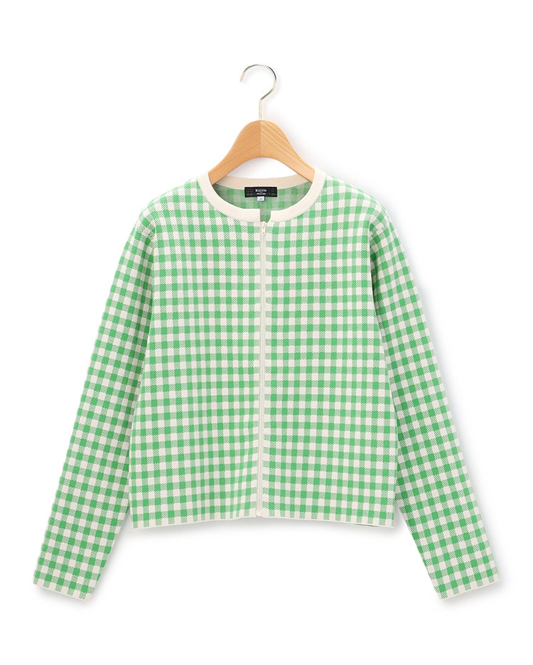 グリーンのチェックカーディガン