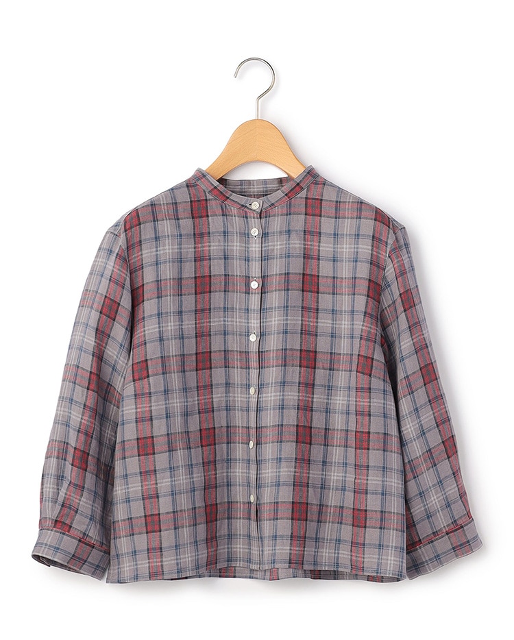 グレーのチェックのブラウス