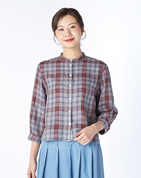 グレーのチェック柄のブラウスはこちら