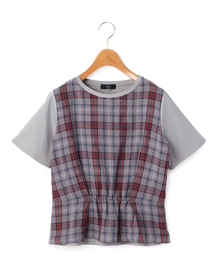 グレーのチェック柄のプルオーバー