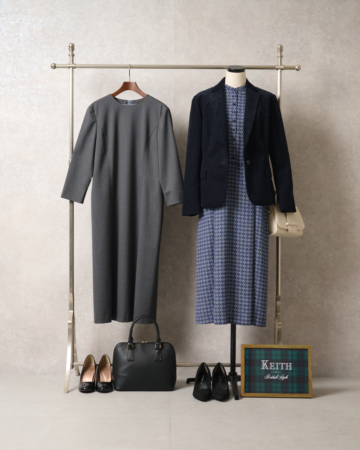 Refined Jacket & One-pieceの商品写真（One-piece：Charcoal Gray, Blue／Jacket：Navy）