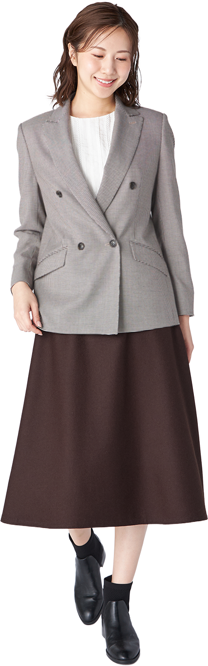 千鳥格子Wool JacketとSkirtのトラッドスタイリング