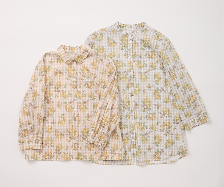 ミモザ パッチワーク柄のブラウス