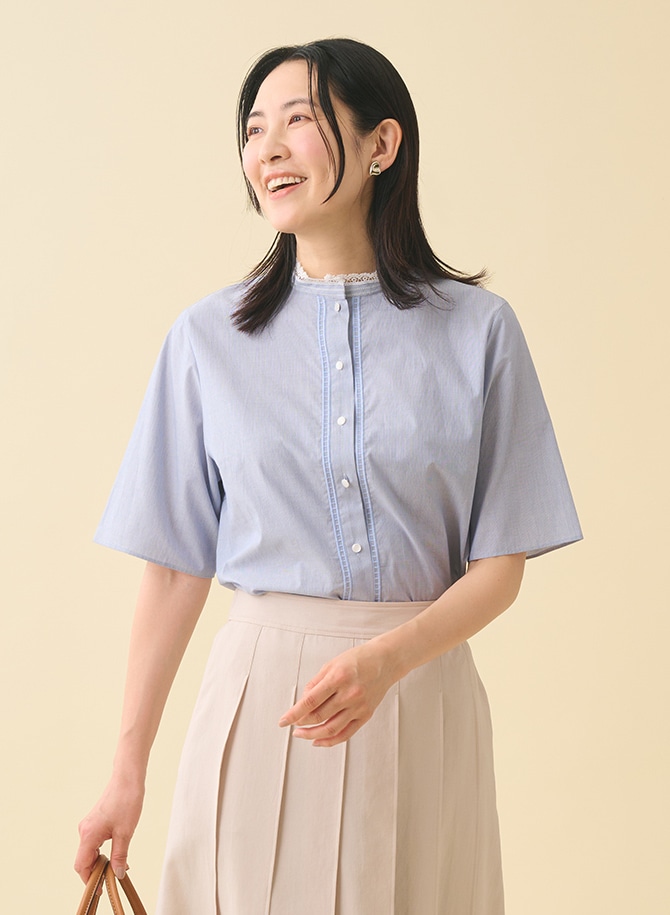 ストライプのブラウスを使用したスタイリング