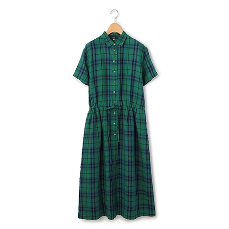 リネンキースチェックワンピース