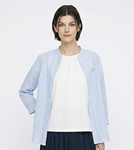 リノストライプスタンドカラーブラウス