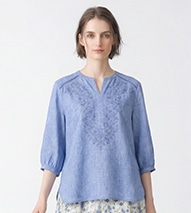 リノエンブロイダリー5分袖ブラウス