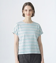 ラメボーダーフレンチスリーブカットソー