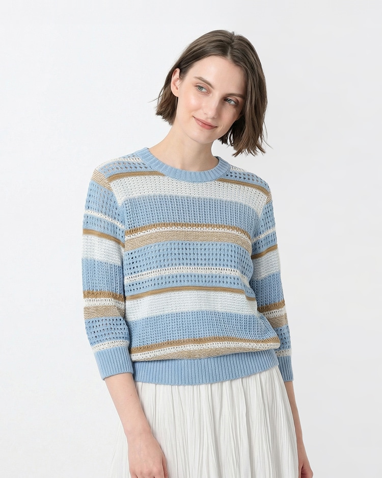 メッシュボーダーニット