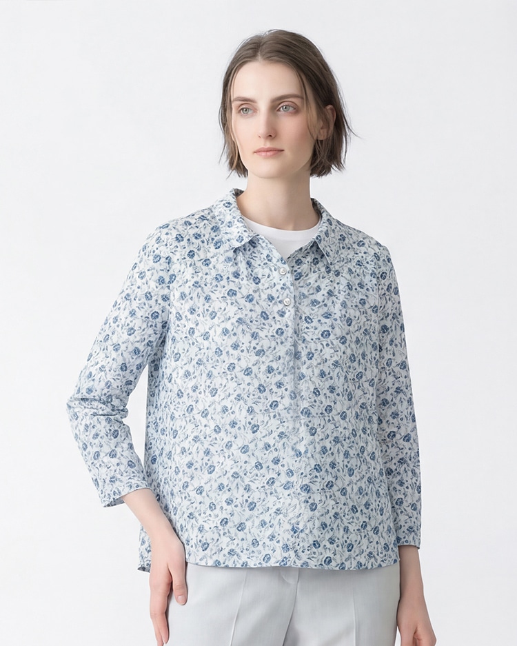 フラワージャージ衿付きカットソー