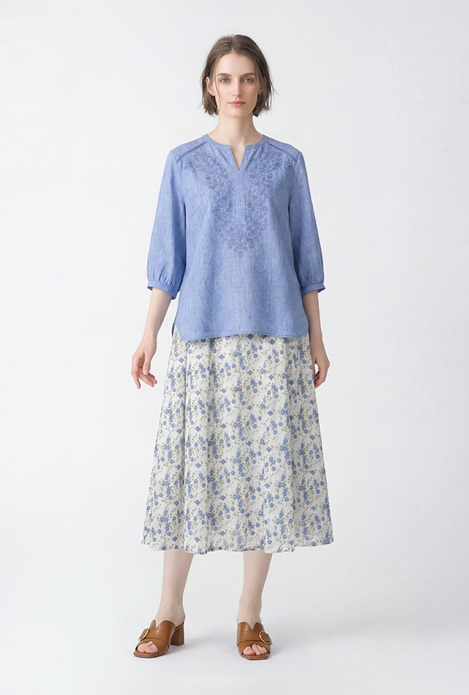 リバティプリントスカートのスタイリング