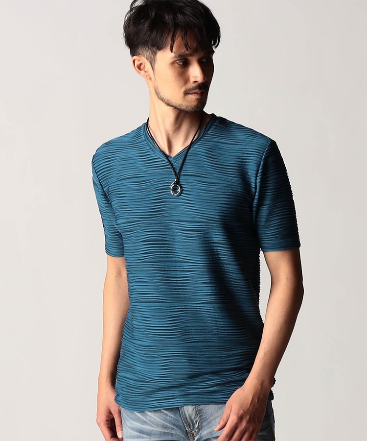 ウェーブタックジャカードVネック半袖プルオーバー