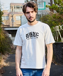 ピグメント加工ロゴプリント半袖Tシャツ