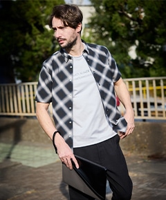 オンブレチェックショートレギュラー半袖シャツ