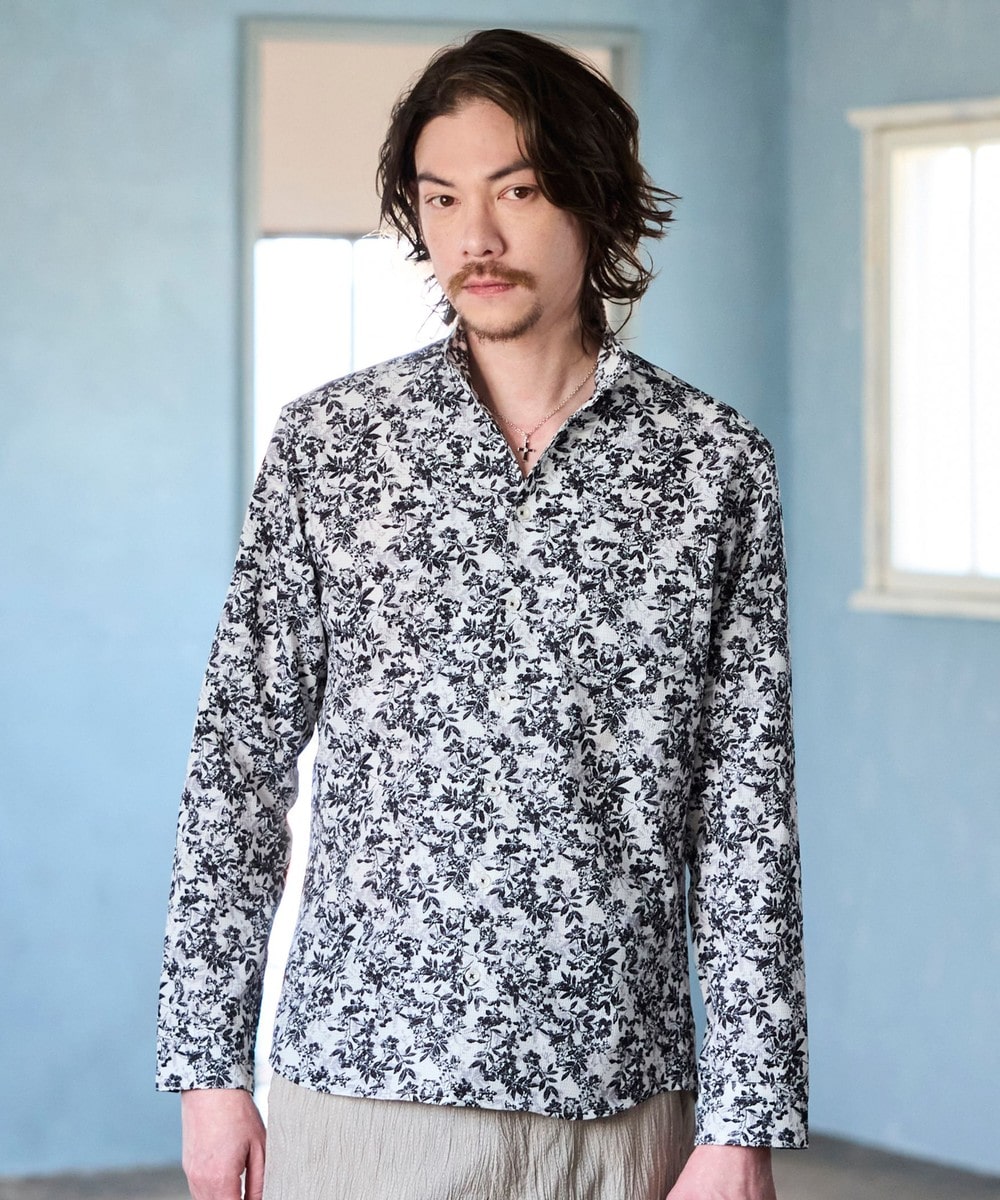 アラカルトプリント スタンドカラーシャツ