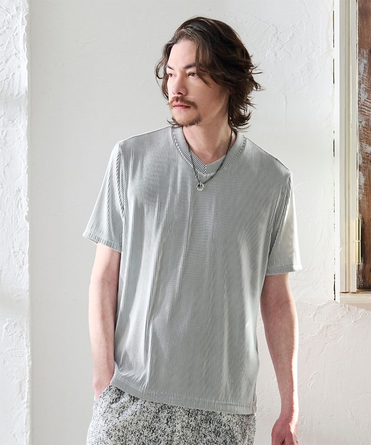 タックボーダー Vネック半袖カットソー