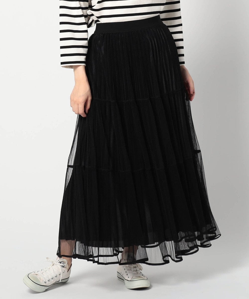 チュール＆プリーツ ティアードフレアスカート