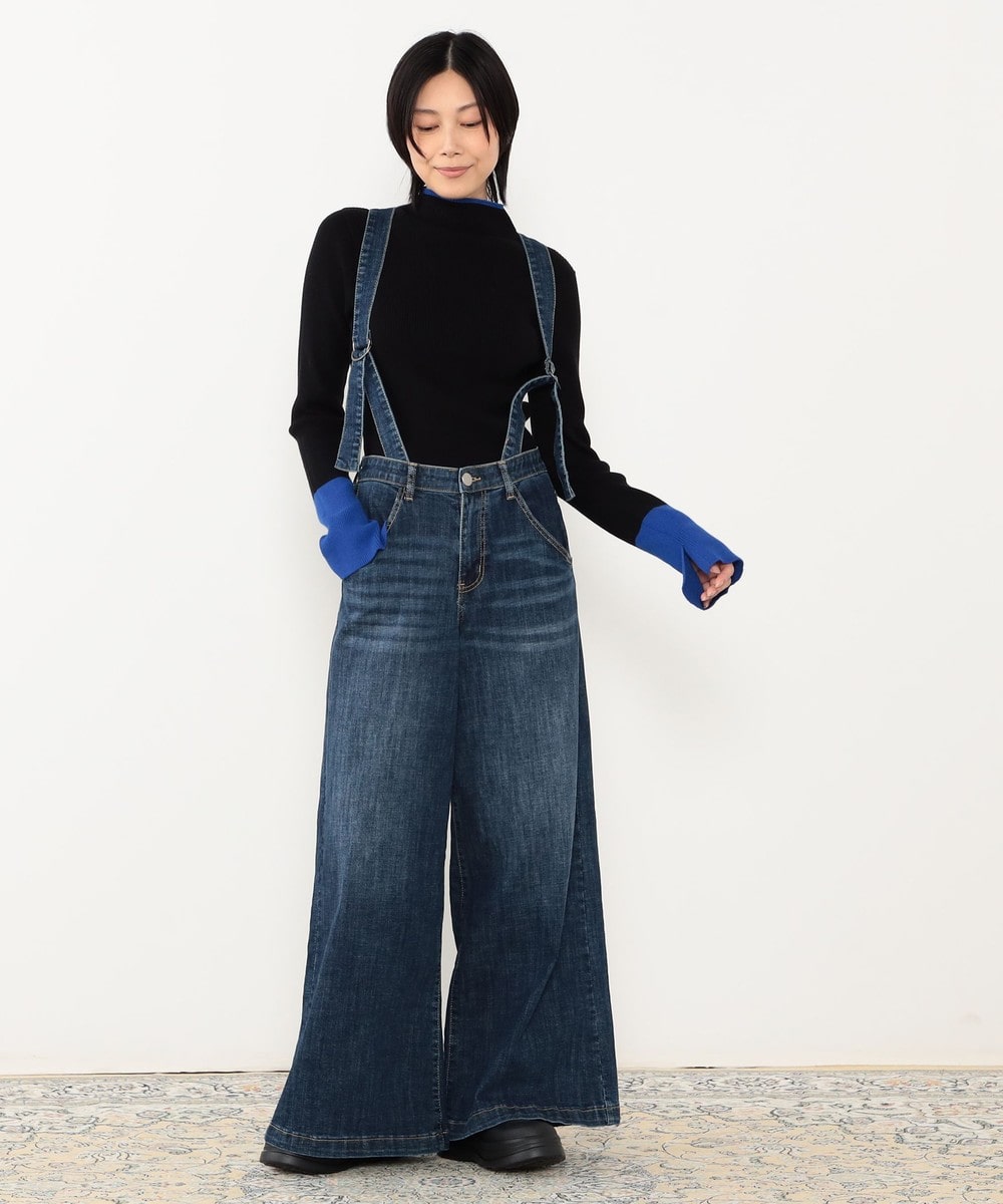 【WALDO】サスペンダー付きデニムワイドパンツ