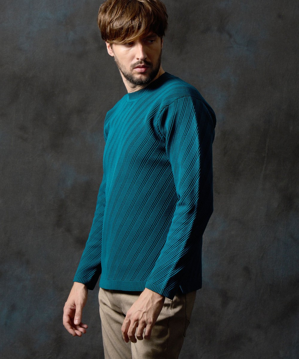 バイアスダブルフェイス クルーネックニット