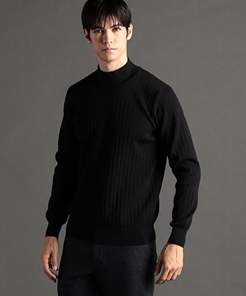 ワイドリブ モックネックニット