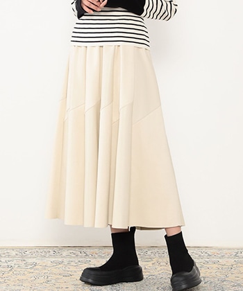 【WALDO】合皮ドッキングフレアスカート