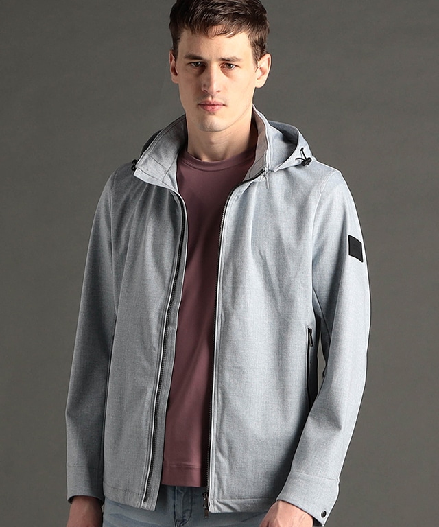 DELEGANT メランジプリントジャージ フーディブルゾン 